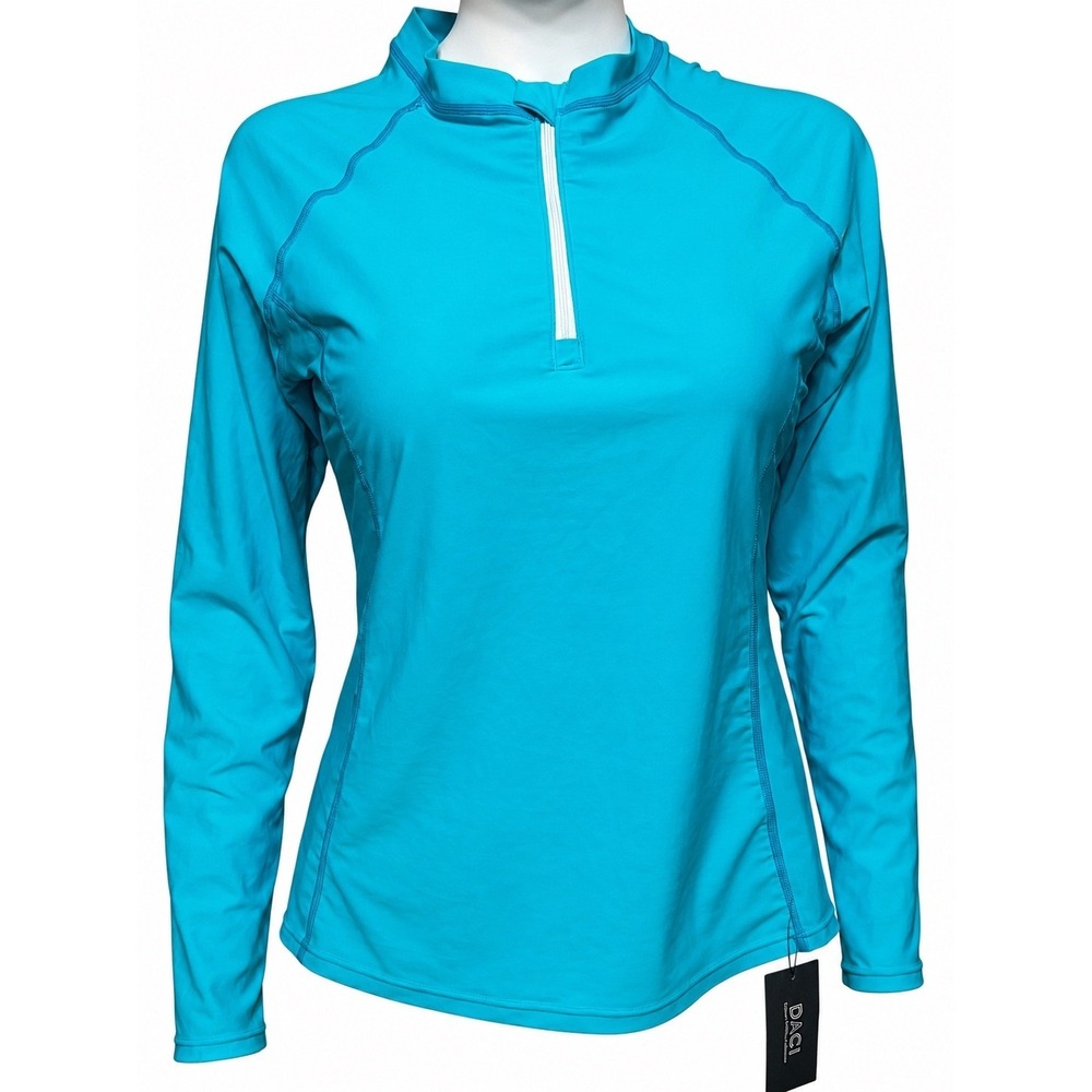 DACI Women Quarter Zip Athletic Pullover Turquoise Long Sleeve Rash Guard L NWT